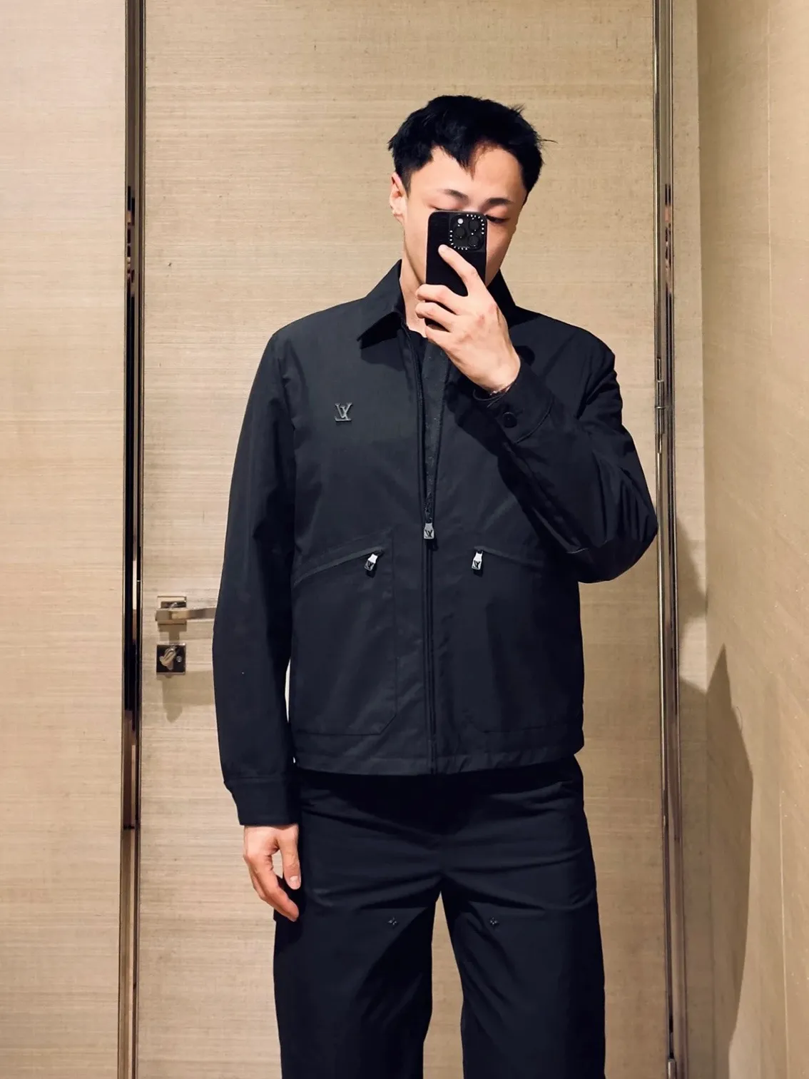 Louis Vuitton/Louis Vuitton metal logo sleeves and leather work jacket